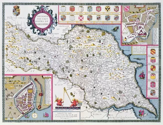 Die Nord- und Ostridings von Yorkshire, graviert von Jodocus Hondius (1563-1612) aus John Speed